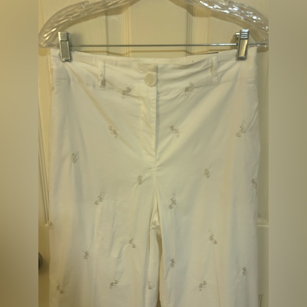 NWT Nicole Miller Hi-Rise Straight Leg Pants Floral classic summer white garden - Picture 3 of 9